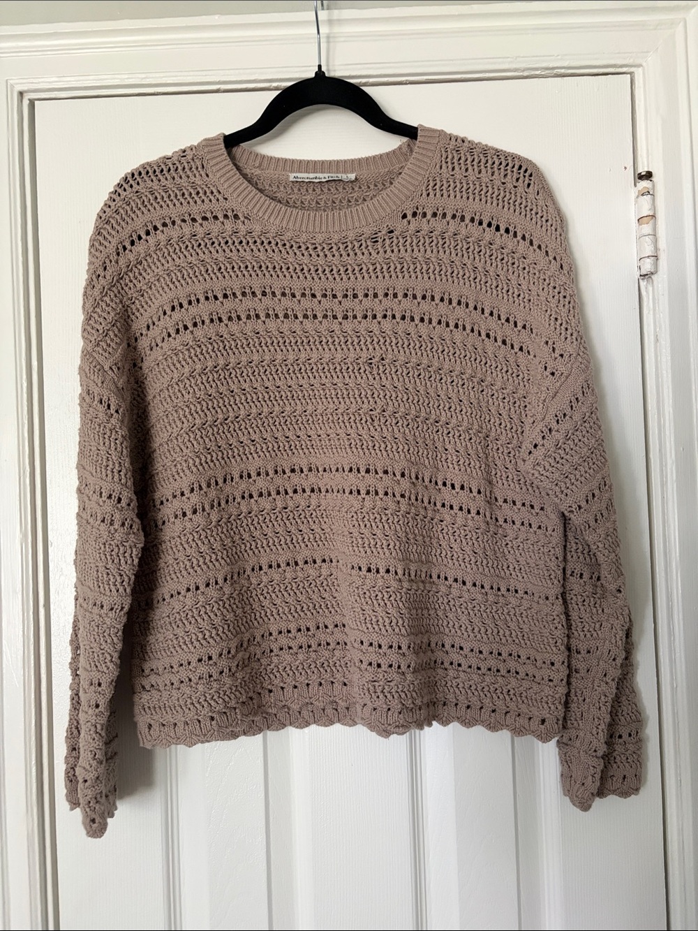 Abercrombie & Fitch Crochet-Style Crewneck Sweater - Taupe